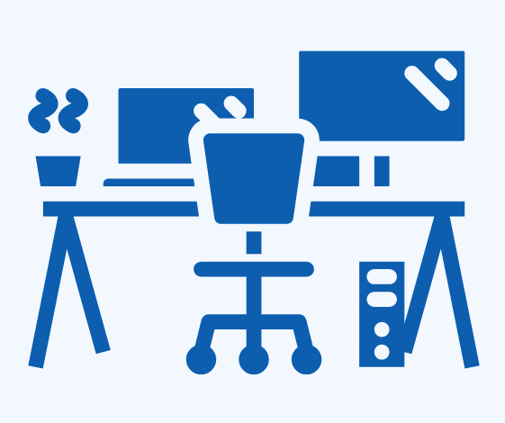 Illustration showing a desk — representing the Greek Youth Office - Administrative support for Greek Youth / Jeunesse Grecque