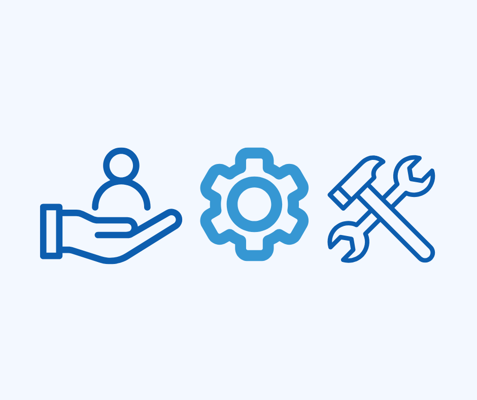 Illustration showing tools and a hand holding a person — representing the Greek Youth Technical - media - Support for Greek Youth / Jeunesse Grecque